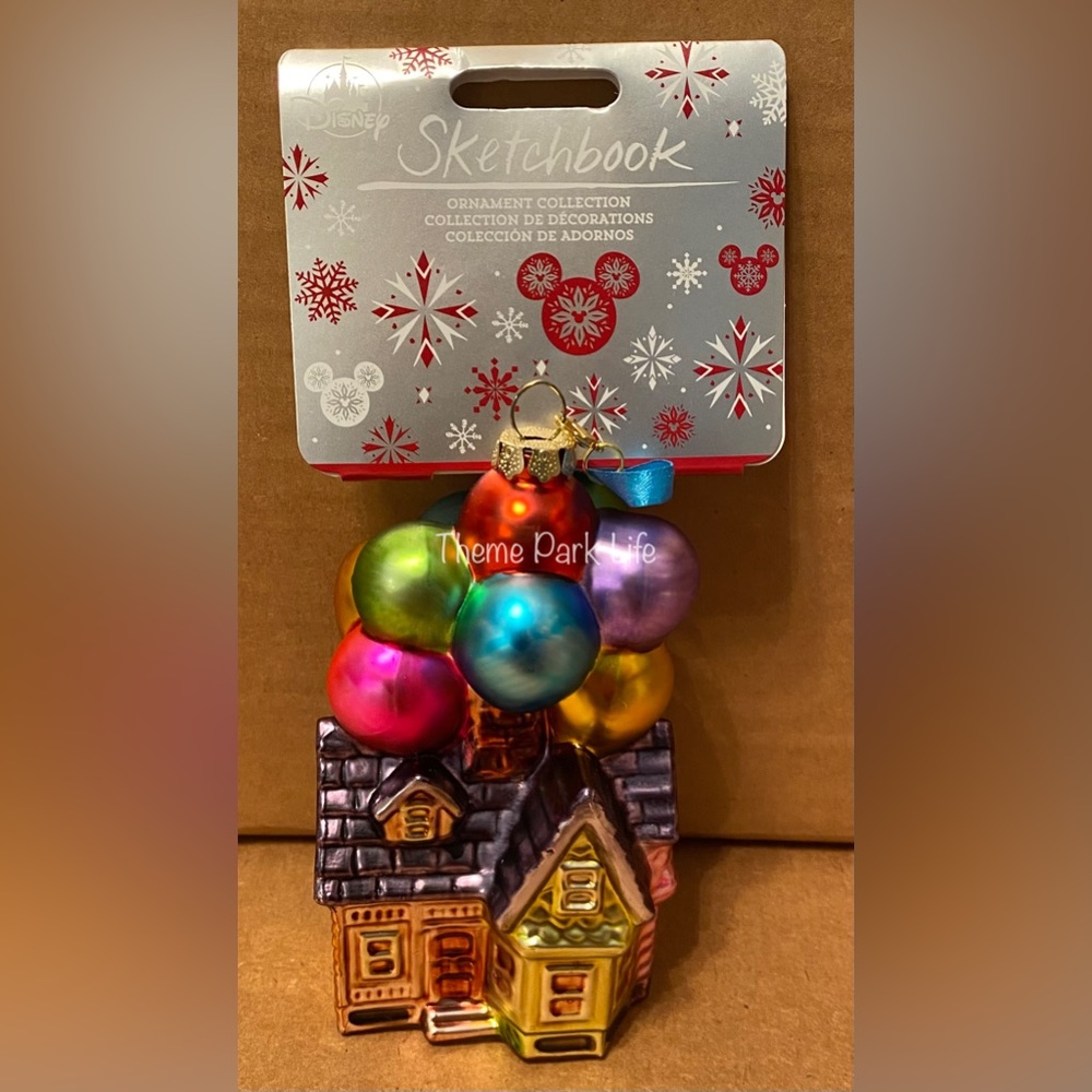 Disney Parks Pixar Up House Balloons Blown Glass Christmas Ornament NEW